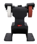 Heavy Duty Cordless Mini Bench Grinder With Permanent Magnet Copper Motor, black casing, dual wheels for polishing tools.