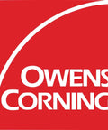 Owens Corning logo on red background, representing R38 Kraft Faced Fiberglass Insulation Batts Covers 341 Square Feet Across 8 Bags.