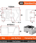 Built Tough Pneumatic Bench Vise With Boss Grade Precision Side Clamp For Multistation Cnc Machining Center detailed diagram with dimensions and clamping specifications.