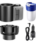 Smart Car Cup Cooler And Heater With One Touch Temp Control Ultimate Ride Game Beverage Warmer, black alloy drink holder and cup.