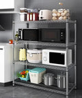 4 Tier Stainless Steel Storage Rack Heavy Duty Utility Shelf With Sweet Rolling Casters And No Hassle Adjustable Height For Kitchen Garage Office Space Saving Wire Shelving Rack filled with appliances and storage bins.