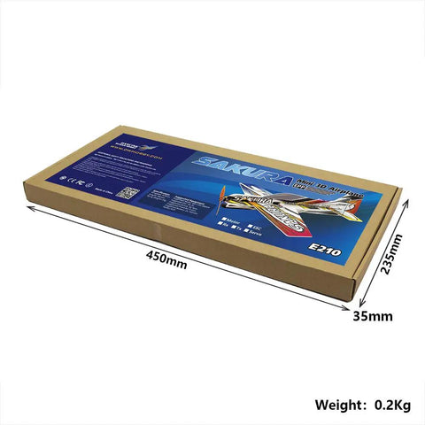 SAKURA Micro Indoor RC EPP 3D F3P Airplane Kit With 420mm Wingspan Unassembled Electric RC Airplane For Indoor Flying Durable Foam Easy Build Different Versions Available packaging box showing dimensions