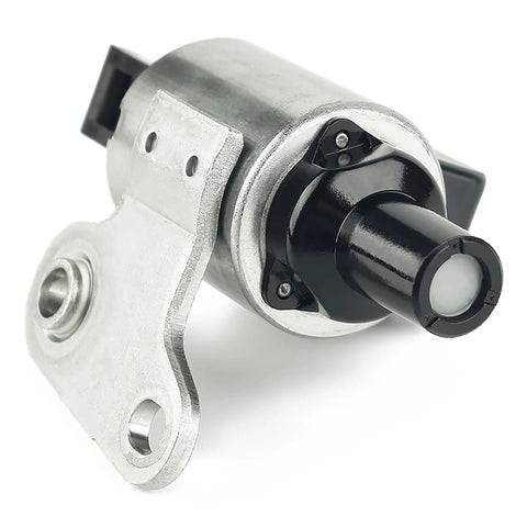 CVT valve body stepper motor with mounting flange; metal housing and black drive shaft