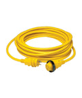 30A 125V Marine Shore Power Cordset 25 Ft Yellow Weatherproof Dockside Power Solution With Watertight Plug And Connector 10 Gauge Marine Cable Nickel Plated Contacts coiled