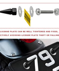 Badass Spike License Plate Screws For Cars, showing black spike fasteners with license plate and hardware assembly.