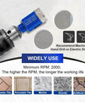 Front view of blue SHDIATOOL diamond drill core bit, 3/8 in (10mm), mounted on a drill for porcelain tile and stone
