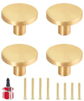 4 Pack Gold Solid Cabinet Pulls Round Knobs Brushed Brass Dresser Handles For Cabinets And Drawers Easy Install 0.78 x 1.18 Inch