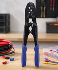 Heavy Duty Terminal Crimping Tool Pliers Ergonomic Hand Press For Electrical Repair with blue grips and wire connectors
