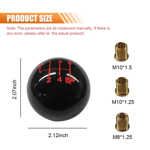 Six Speed Gear Shift Knob For Manual Transmission Cars Resin Ball Shifter Grip With M8x1.25 M10x1.5 M10x1.25 Adapters Black Replacement Shift Handle For Most Manual Vehicles