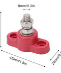 Battery Power Distribution Terminal Blocks Set Red and Black Insulated Ground Junction Posts with Single Studs for Cars and 12V 24V Systems Heavy Duty Durable Plastic Base Stainless Steel Bolts Brass Gaskets for Neat Wiring, red 45x24x37mm terminal