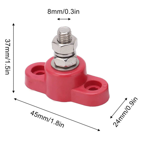 Battery Power Distribution Terminal Blocks Set Red and Black Insulated Ground Junction Posts with Single Studs for Cars and 12V 24V Systems Heavy Duty Durable Plastic Base Stainless Steel Bolts Brass Gaskets for Neat Wiring, red 45x24x37mm terminal