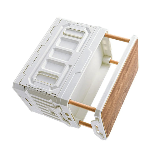 Super Roomy Camping Tote, Foldable Stackable Storage Bin With Hardwood Lid And Scuff Proof Plastic Body, Huge 95 Liter Capacity For Trail Gear And Equipment, Rugged Trail Ready Build Creamy White