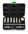 10 Piece Three Eighth Inch Drive Magnetic Spark Plug Socket Set With Swivel Head And Universal Joint Includes Nine Sixteenths, Five Eighths, Three Quarters, Thirteen Sixteenths, 14mm, 16mm, 18mm Chrome Vanadium Sockets in case