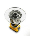 Legit 6 Inch Round Clear Acrylic Router Base Plate Upgrade Featuring Pre Drilled Alignment Holes For DWP611 DCW600B Compact Routers To Boost Grip And Keep Your Workshop Projects Running Real Smooth Today, viewed from above