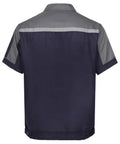 Men Long Sleeve Work Jacket With Reflective Stripes And Pockets Heavy Duty Auto Mechanic Uniform Shirt For Workshop And Job Sites Gray And Navy Contrast back view