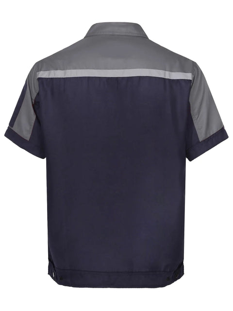 Men Long Sleeve Work Jacket With Reflective Stripes And Pockets Heavy Duty Auto Mechanic Uniform Shirt For Workshop And Job Sites Gray And Navy Contrast back view