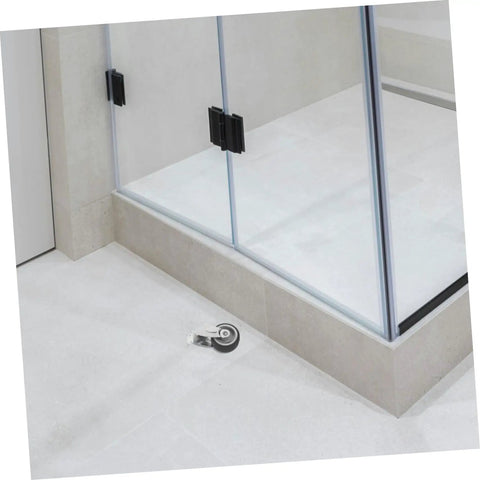 Heavy Duty Sliding Door Guide Wheel And Caster Kit With Bottom Floor Guide For Barn Doors And Gates Grey Metal Plastic Antisag Design on floor near glass door.