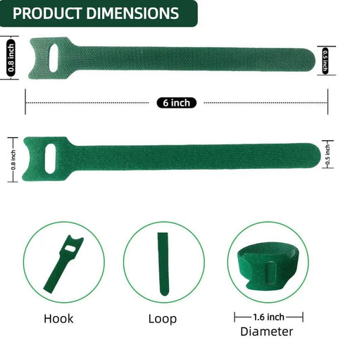 Green Reusable 100 Pack 6 Inch Adjustable Anti Slip Nylon Plant Ties With Hook And Loop Fasteners For Climbing Plants Trellises And Garland