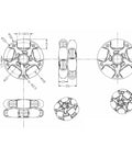 Technical drawing of 58mm Plastic Omni Wheel For Robot Car - Double Row, 360 Degree Rotating Omni Directional Wheel, NXT compatible
