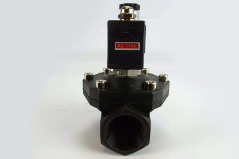 Front view of 1 Inch BSPP Electric Solenoid Valve For Air Water Gas And Liquids, Normally Closed 110V AC, plastic body, 9W, nylon construction.