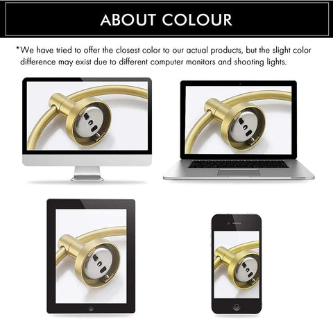 Brushed Gold Towel Ring For Bathroom on various device screens with rust-resistant SUS 304 stainless steel finish and easy installation