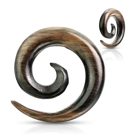 Striped Ebony Wood Spiral Tapered Hanger Ear Plugs Dope Natural Material Sold As A Pair 10Mm 00GA Size Comfortable Fit