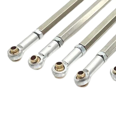8 Pcs RC Steering Linkage Set For One Twelfth Scale MN128 Crawler Truck Replacement Chassis Rods Beefy Adjustable Metal Linkage Upgrade For Durable DIY RC Car And Truck Build, close-up view of metal rods.