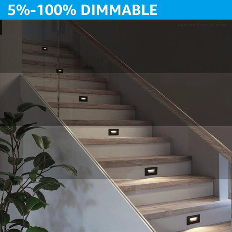 5CCT 120V LED Step Lights Pack of 3, 3.5W Dimmable From 5 to 100 Percent Indoor Outdoor Wet Location CRI90 ETL Aluminum Oil Rubbed Bronze Stair Lights Horizontal Mount on stairway