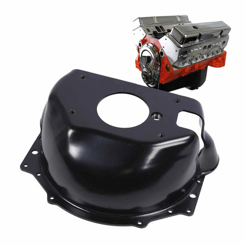 Ultra Lightweight Metal Transmission Bell Housing with SBC engine, compatible for 4.675 inch bearing, racing drivetrain setup.