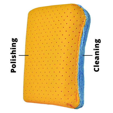 Chamois And Microfiber Cleaning And Polishing Pad For Countertops And Sinks 4 Inch By 1.75 Inch dual-sided design with labels