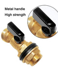 Brass Rain Barrel Spigot With 3/4 Inch Threaded Inlet 1/2 Inch Female NPT And 3/4 Inch Garden Hose Outlet close-up of valve handle