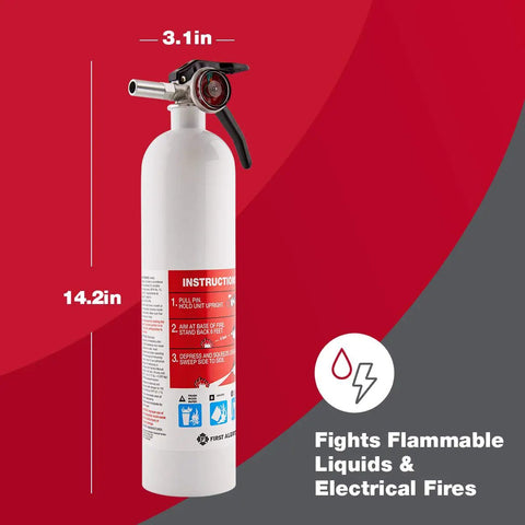 Marine Grade Heavy Duty Fire Extinguisher UL Rated 1A 10B C With All Metal Valve And Trigger 14 Inch White Multipurpose For Wood Paper Trash Plastics Gasoline Oil And Electrical Equipment Fires Monoammonium Phosphate