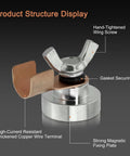Five Piece Magnetic Welding Ground Clamp Set That Slaps Securely To Any Metal For Heavy Duty Jobs With Zero Hassle And Total Grip For Pros Who Need Reliable Grounding Fast, showing copper wire terminal and magnetic fixing plate.