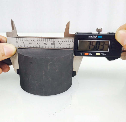 Graphite Ingot Block For EDM And Milling Surfaces Pro Grade 99.9 Percent Purity 75 By 50 Mm Plate with caliper measuring 75.03 mm