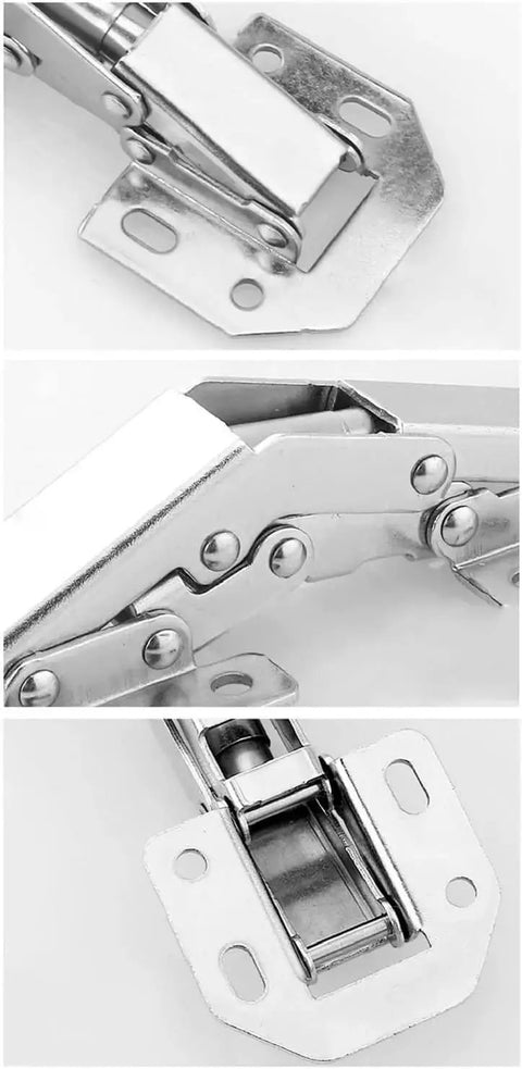 Nickel-Plated Steel Screw-On Hinge With Spring 90 Degree No-Drill Corner Stop And Inner Stop For Kitchen Cabinets Set Of 4