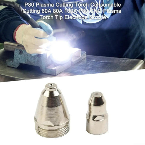Get These 20-Pack Plasma Cutting Torch Consumables For P80 To Slice Metal Clean With Electrode Tip Nozzle, including two nozzle types.