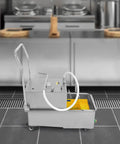 Heavy Duty 55L Mobile Deep Fryer Oil Filter Cart With 550 Watt Motor And 32 Liters Per Minute Flow For Commercial Restaurants in a kitchen.