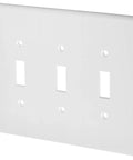Oversized 3 Gang Toggle Switch Wall Plate In White Thermoset Plastic With Smooth Finish Built To Last And Three Toggle Configuration Model 88111