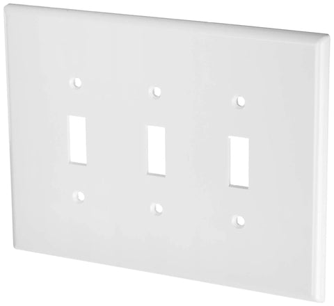 Oversized 3 Gang Toggle Switch Wall Plate In White Thermoset Plastic With Smooth Finish Built To Last And Three Toggle Configuration Model 88111