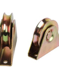 Heavy Duty Stainless Steel U Type V Groove Wheel For Sliding Gate Tracks Offering Slick Rolling Action And Top Shelf Wire Rope Traction Guide Pulley Assembly, showing two angles of the pulley.
