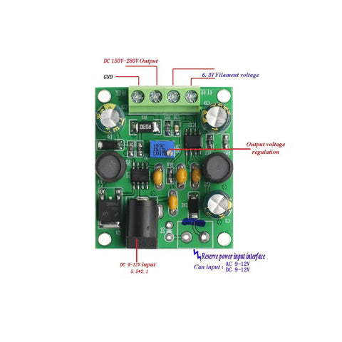 Top view of High Voltage DC Converter Module For Nixie Tubes And Magic Eye Displays Power Supply 250V 6.3V Board Module.