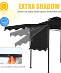 Side view of 5x8 Grill Gazebo With Extra Shade Awning Party Ready Vibe All Weather Steel Frame Double Tier Canopy Roof Black