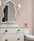 Abstract Animal Textured Vinyl Wallpaper Custom Printed Dope Wallcovering Heavy Duty Commercial Grade in a stylish bathroom setting.