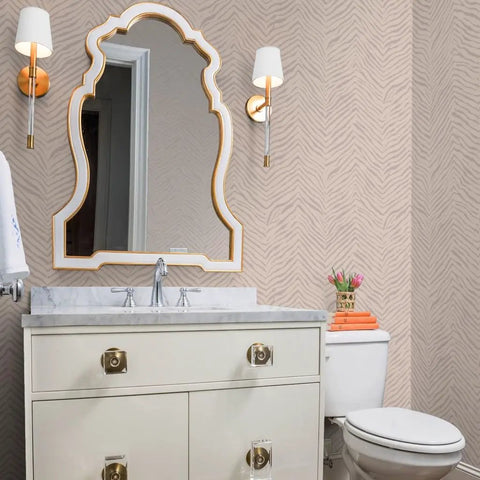 Abstract Animal Textured Vinyl Wallpaper Custom Printed Dope Wallcovering Heavy Duty Commercial Grade in a stylish bathroom setting.