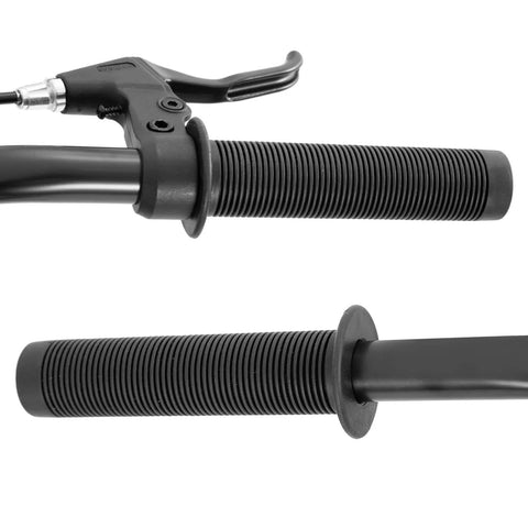 Close-up of black handlebar grips with brake lever on 24 Inch Kids Freestyle BMX Bike For Beginners For Boys And Girls Aged 7 To 12