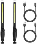 Bright As Heck LED Work Light 600LM Rechargeable COB with 2200mAh battery, magnetic base, USB cables, 2 pack.
