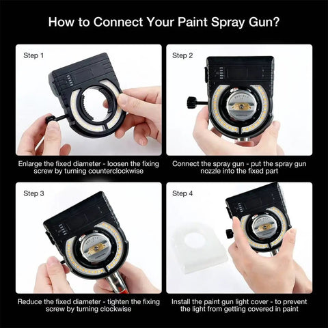 Universal Spray Gun Led Light With Adjustable Lumens And Color Temp Straight Up Crisp Illumination Rechargeable Garage Staple For Dope Coats And Total No Glare Precision Finishing Work connection steps