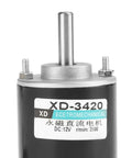 Close-up of Hella Quiet High Speed DC Electric Motor XD Series XD-3420 showing shaft, label, and design for precision projects.