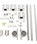 Pro Grade Lead Screw And Linear Guide Kit with 2 guide rods, 4 SC8UU blocks, 4 shaft supports, and lead screw for stepper motors