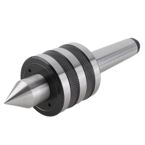 Side view of MT3 lathe center rolling center with knurled rings and conical tip